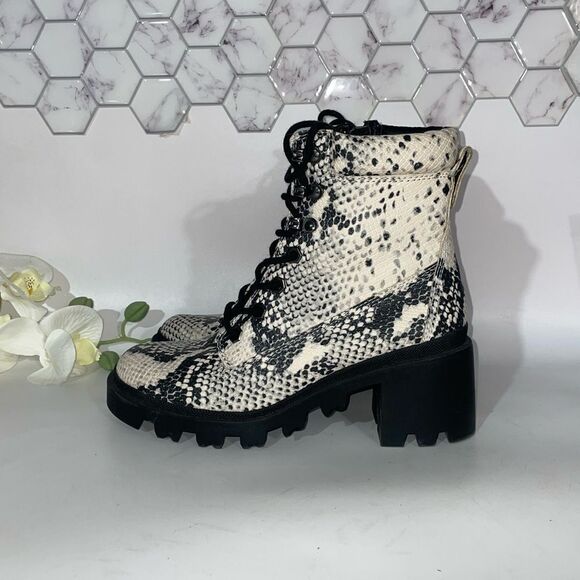 Madden Girl Snakeskin Print Ankle Boots with Geometric Pattern - Picture 4 of 10